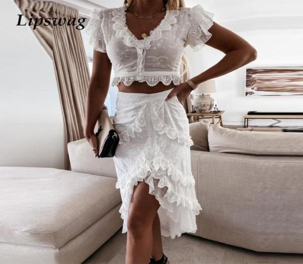 work dresses fashion embroidery lace white sets v neck button and irregular skirts suits women elegant ruffle beach two 3003441, White;black 
work dresses fashion embroidery lace white sets v neck button and irregular skirts suits women elegant ruffle beach two 3003441, White;black