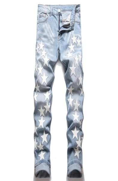 men039s jeans white leather stars patches jeans streetwear light blue stretch denim pants slim tapered trousers7674252
men039s jeans white leather stars patches jeans streetwear light blue stretch denim pants slim tapered trousers7674252