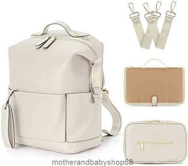 pu mummy large capacity mother baby bag backpack, White