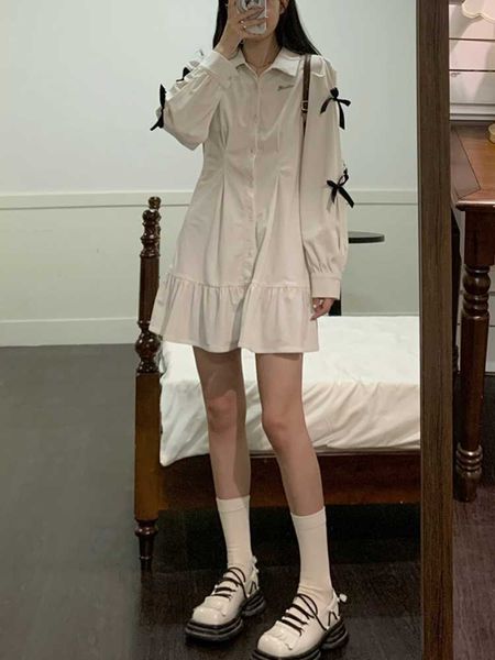 white sweet korean dres autumn 2022 long slevee designer elegant dresses ladies bow france casual shirt dress fashion new 230808, White;black
white sweet korean dres autumn 2022 long slevee designer elegant dresses ladies bow france casual shirt dress fashion new 230808, White;black