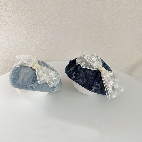 m614 spring autumn baby kids girls denim berets hat cap sweet lace bowknot children jean painters' hats princess hat beret caps, Yellow
m614 spring autumn baby kids girls denim berets hat cap sweet lace bowknot children jean painters' hats princess hat beret caps, Yellow