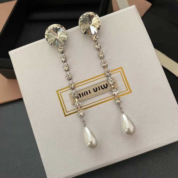 

Brand Designer MiuMiu earrings Fashion tassels long earrings Miao family drops pearl 925 silver temperament celebrity earrings ins luxury Accessories Jewelry