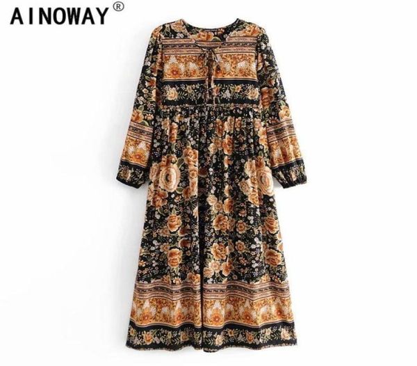 vintage chic women long sleeve tie neck ethnic multi floral print beach bohemian maxi dress ladies rayon boho dress vestidos5835664, Black;gray
vintage chic women long sleeve tie neck ethnic multi floral print beach bohemian maxi dress ladies rayon boho dress vestidos5835664, Black;gray
