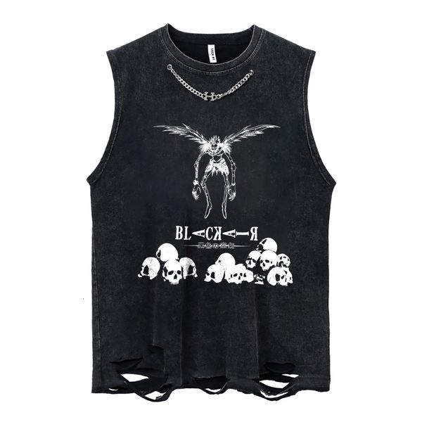 men' tank death note vintage anime printing misamisa sleeveless shirts yagami light washed retro vest for men women 230818, White;black
men' tank death note vintage anime printing misamisa sleeveless shirts yagami light washed retro vest for men women 230818, White;black