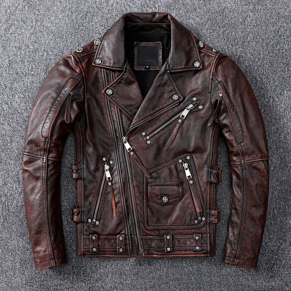 men's jackets vintage brown motorcycle leather jacket men natural genuine cowhide autumn slim fit biker's ooblique zipper coat 230, Black;brown
men's jackets vintage brown motorcycle leather jacket men natural genuine cowhide autumn slim fit biker's ooblique zipper coat 230, Black;brown