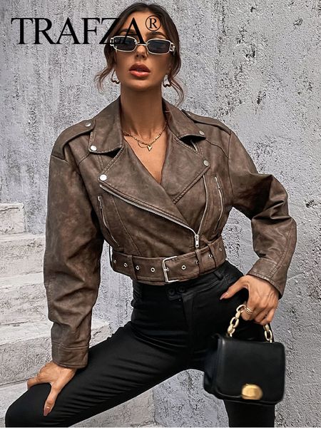 women's jackets trafza female fashion leather jacket bomber belt gradient washed coats vintage turn down collar zipper short coat 23081, Black;brown
women's jackets trafza female fashion leather jacket bomber belt gradient washed coats vintage turn down collar zipper short coat 23081, Black;brown
