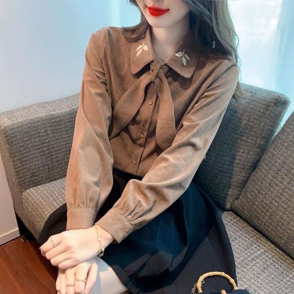 autumn french temperament bow tie corduroy shirt for women design sense niche embroidery versatile top, White
autumn french temperament bow tie corduroy shirt for women design sense niche embroidery versatile top, White