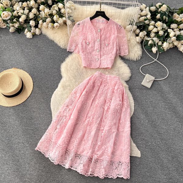 two piece dress small fragrant embroidery flower two piece set women short sleeve pearls buttons pocket lace mesh crop midi skirts suit 2024, White
two piece dress small fragrant embroidery flower two piece set women short sleeve pearls buttons pocket lace mesh crop midi skirts suit 2024, White