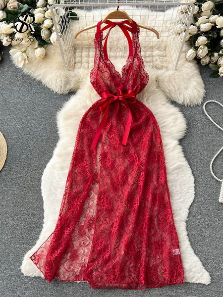 pyjamas singreiny erotic shapewear camis lace pajamas dress lace-up sheer nightwear sensual women halter lingerie long night dress 230818, Red;black
pyjamas singreiny erotic shapewear camis lace pajamas dress lace-up sheer nightwear sensual women halter lingerie long night dress 230818, Red;black