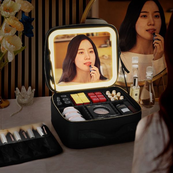 cosmetic bags smart led makeup bag with mirror with compartments waterproof pu leather travel cosmetic case for women 230818
cosmetic bags smart led makeup bag with mirror with compartments waterproof pu leather travel cosmetic case for women 230818