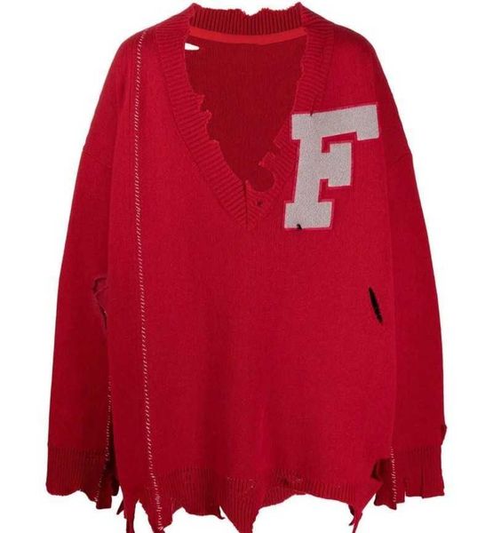 men's sweaters raf simons badge damaged irregular loose red sweater made of old v-neck loose wool knit, White;black
men's sweaters raf simons badge damaged irregular loose red sweater made of old v-neck loose wool knit, White;black