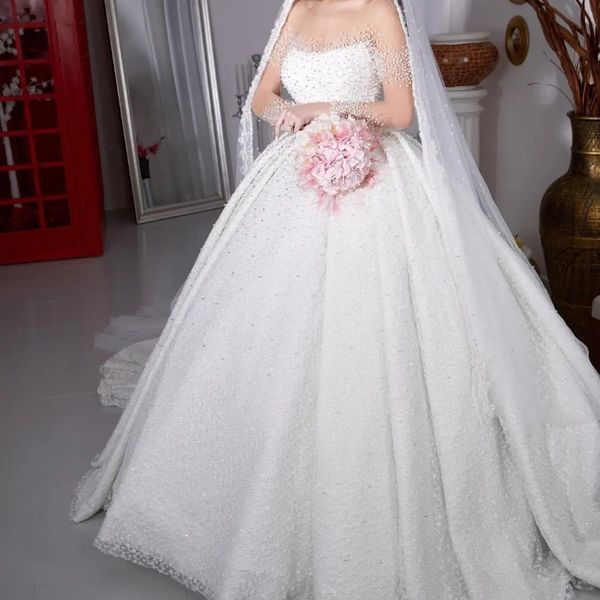 luxury scoop neck long sleeve ball gown wedding dress lace beads crystal court train princess bridal gown vestidos de novia, White
luxury scoop neck long sleeve ball gown wedding dress lace beads crystal court train princess bridal gown vestidos de novia, White