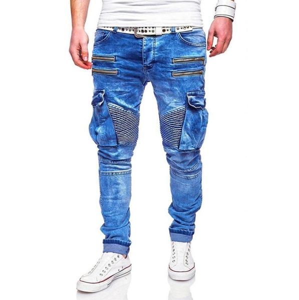 mens jeans new style casual zipper and multi pocket denim trousers men7976569, Blue 
mens jeans new style casual zipper and multi pocket denim trousers men7976569, Blue