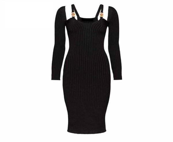 new women runway dresses v neck full sleeve knit slim dress female gold button long milan party dress e184421225, Black
new women runway dresses v neck full sleeve knit slim dress female gold button long milan party dress e184421225, Black