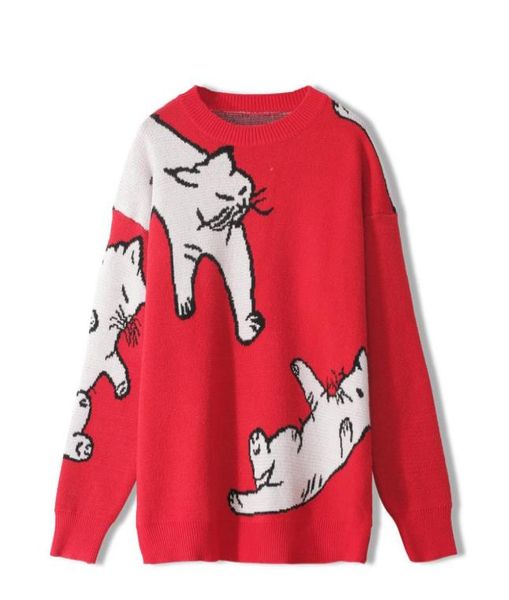 21 european and american autumn and winter new loose sweater women039s design hand embroidered cat lazy9152027, White;black
21 european and american autumn and winter new loose sweater women039s design hand embroidered cat lazy9152027, White;black