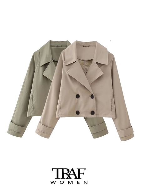 women's jackets traf women fashion double breasted cropped trench jacket coat vintage long sleeve front pockets female outerwear chic, Black;brown
women's jackets traf women fashion double breasted cropped trench jacket coat vintage long sleeve front pockets female outerwear chic, Black;brown