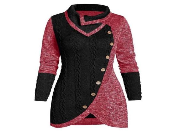 women overlap collar long sleeve button solid color patchwork irregular knitted sweater autumn winter all match pullover women6825103, White;black
women overlap collar long sleeve button solid color patchwork irregular knitted sweater autumn winter all match pullover women6825103, White;black