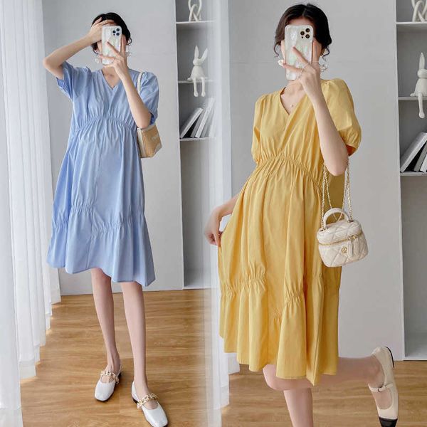 summer new korean version foreigner v-neck loose and slim versatile pleated pregnant women's dress fat sister cover belly dress, White
summer new korean version foreigner v-neck loose and slim versatile pleated pregnant women's dress fat sister cover belly dress, White