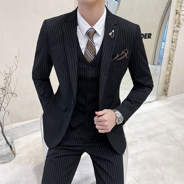 men's suits blazers wedding for men mens tuxedo fashion casual striped threepiece suit korean slim business formal wear 230818, White;black
men's suits blazers wedding for men mens tuxedo fashion casual striped threepiece suit korean slim business formal wear 230818, White;black