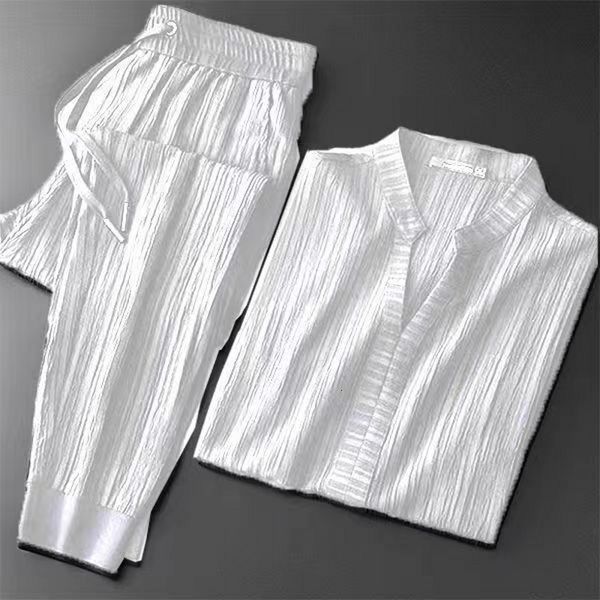mens tracksuits summer men set simple solid twopiece sportswear lapel t shirt long pants casual suit office tracksuit 230818, Gray
mens tracksuits summer men set simple solid twopiece sportswear lapel t shirt long pants casual suit office tracksuit 230818, Gray