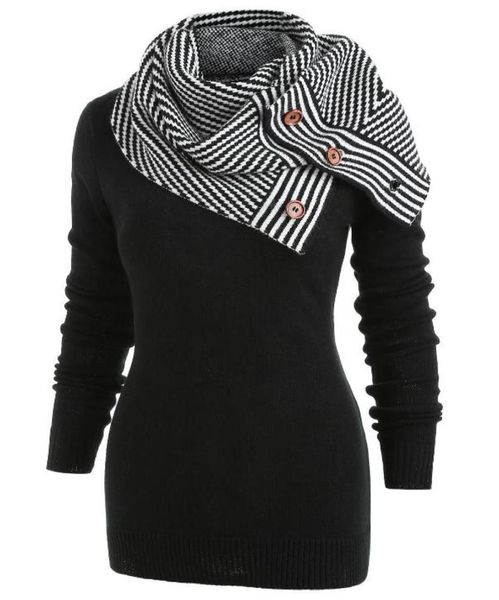 wipalo plus size pullover sweater women buttons crew neck long sleeve sweater with striped scarf winter knitting ladies 9016438, White;black
wipalo plus size pullover sweater women buttons crew neck long sleeve sweater with striped scarf winter knitting ladies 9016438, White;black