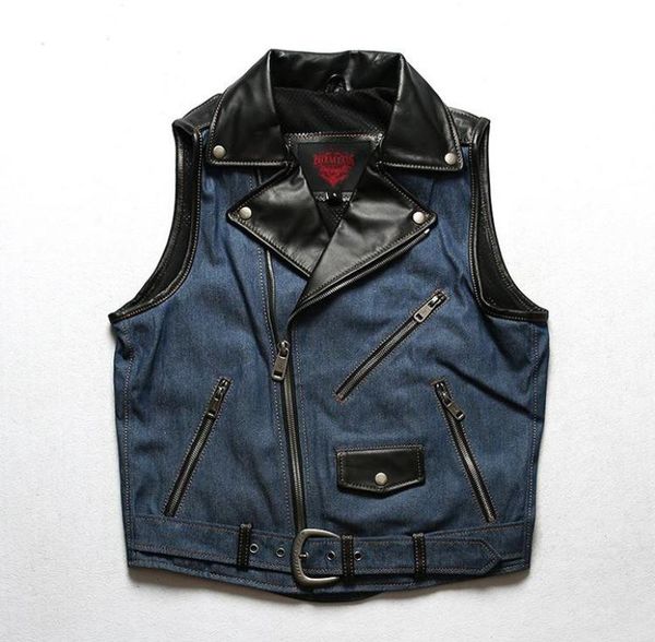 men039s vests mens genuine leather denim patchwork motorcycle biker style waistcoatvest strong breathable7865414, Black;white
men039s vests mens genuine leather denim patchwork motorcycle biker style waistcoatvest strong breathable7865414, Black;white