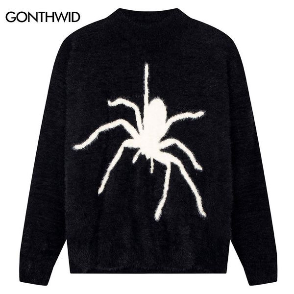 men's sweaters harajuku fluffy mohair sweater y2k streetwear hip hop retro knitted spider jumpers harajuku fashion punk fuzzy pullover, White;black
men's sweaters harajuku fluffy mohair sweater y2k streetwear hip hop retro knitted spider jumpers harajuku fashion punk fuzzy pullover, White;black
