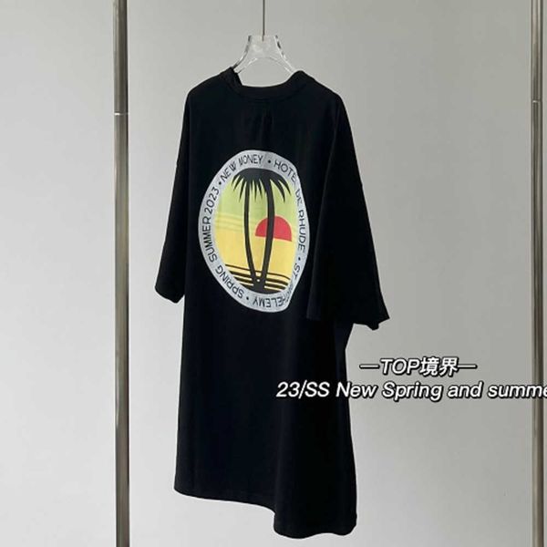 men's t-shirts llit rhude summer beach sunset coconut tree small crowd fashion brand high street american loose fit cotton short sleeve, White;black