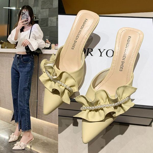 slippers 2023 summer ruffled pointed shoes pearl french high heel's stiletto sandals fashion with skirt sweet korean version 230818, Black
slippers 2023 summer ruffled pointed shoes pearl french high heel's stiletto sandals fashion with skirt sweet korean version 230818, Black