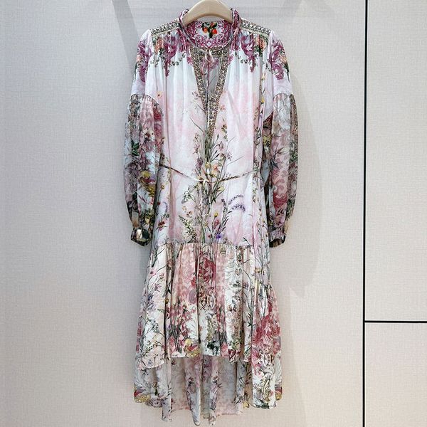 early autumn designer dress new big v-neck diamonds holiday style silk print mid length long sleeve dress, Black;gray
early autumn designer dress new big v-neck diamonds holiday style silk print mid length long sleeve dress, Black;gray