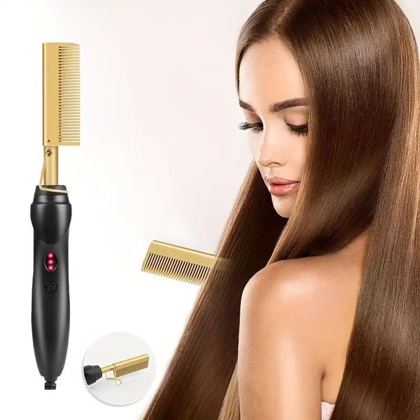 2-in-1 electric iron straightener hair comb temperature adjustable electric heating comb ceramic hair press comb, Black
2-in-1 electric iron straightener hair comb temperature adjustable electric heating comb ceramic hair press comb, Black