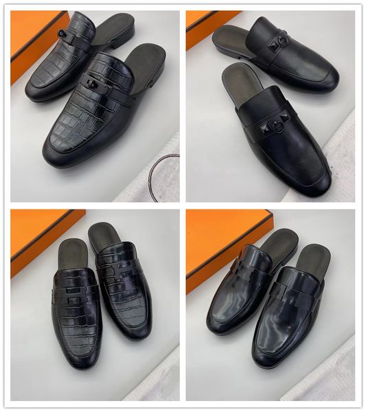 2023 wrap toe half slippers men's lock buckle designer shoes flat bottom mules low heel loafers single shoes 38-45, Black
2023 wrap toe half slippers men's lock buckle designer shoes flat bottom mules low heel loafers single shoes 38-45, Black