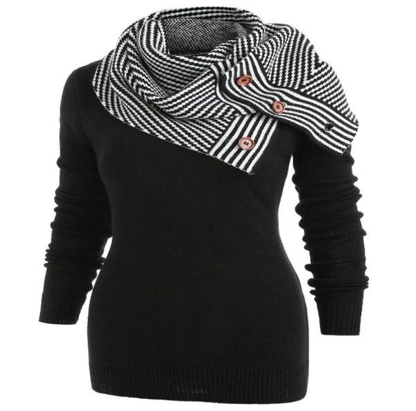 wipalo plus size pullover sweater women buttons crew neck long sleeve sweater with striped scarf winter knitting ladies 4427569, White;black
wipalo plus size pullover sweater women buttons crew neck long sleeve sweater with striped scarf winter knitting ladies 4427569, White;black