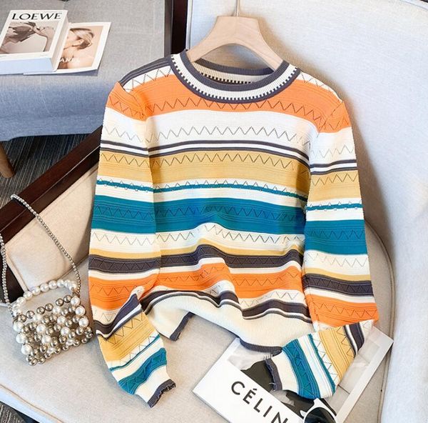 women's sweaters2023 spring and autumn new contrast stripe women's knitwear fashion loose round neck women's sweater top, White;black
women's sweaters2023 spring and autumn new contrast stripe women's knitwear fashion loose round neck women's sweater top, White;black