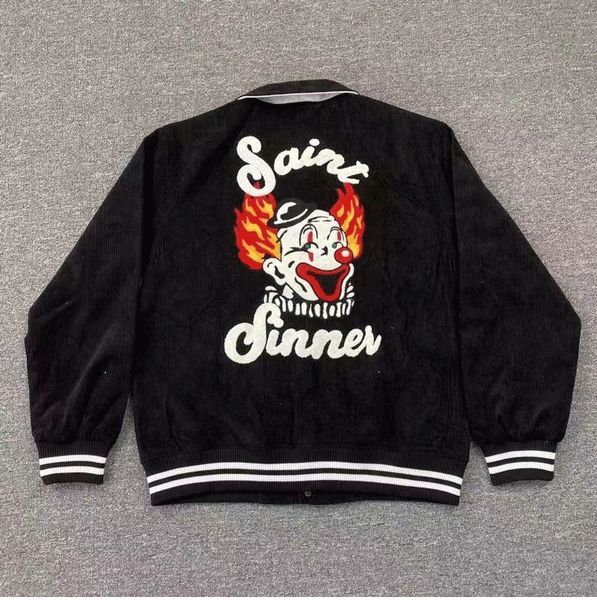 men's jackets co branded style saint michael jacket clown embroidery corduroy men women 1 baseball uniform casual street fashion 230818, Black;brown
men's jackets co branded style saint michael jacket clown embroidery corduroy men women 1 baseball uniform casual street fashion 230818, Black;brown