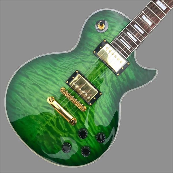 custom electric guitar, gold hardware, rosewood fingerboard, green burst color quilte maple, solid mahogany body guitar
custom electric guitar, gold hardware, rosewood fingerboard, green burst color quilte maple, solid mahogany body guitar