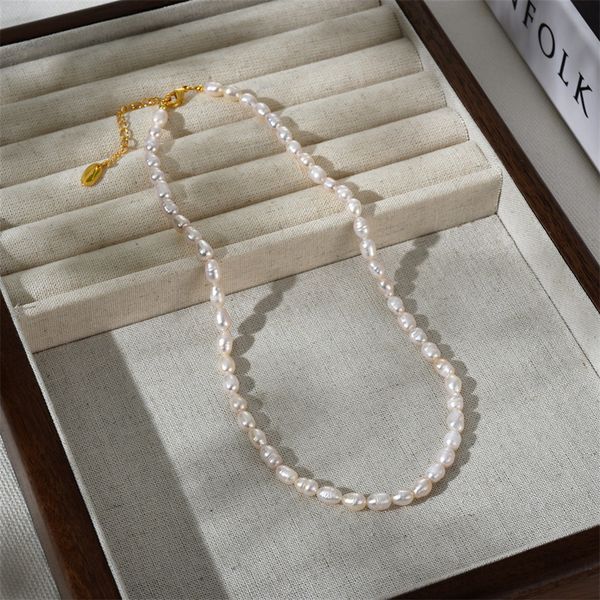 french vintage natural freshwater rice pearl necklace versatile foldable neckchain baroque collar chain, Black
french vintage natural freshwater rice pearl necklace versatile foldable neckchain baroque collar chain, Black