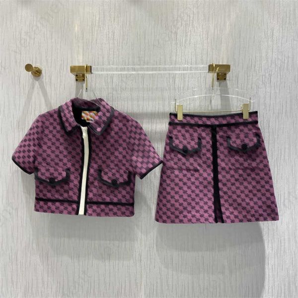 summer two piece set women double letter customized jacquard fabric small lapel short jacket high waist split half skirt womens designer clo, White 
summer two piece set women double letter customized jacquard fabric small lapel short jacket high waist split half skirt womens designer clo, White