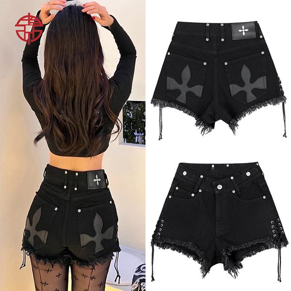 sweet cool dark denim shorts women's summer rope leather embroidery ultra short pants, White;black
sweet cool dark denim shorts women's summer rope leather embroidery ultra short pants, White;black