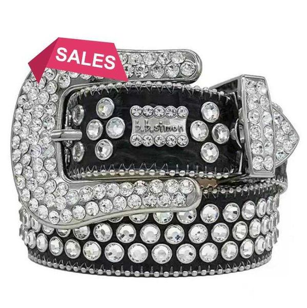 

12023 Designer Bb Belt Simon Belts for Men Women Shiny diamond belt Black on Black Blue white multicolour with bling rhinestones as giftg