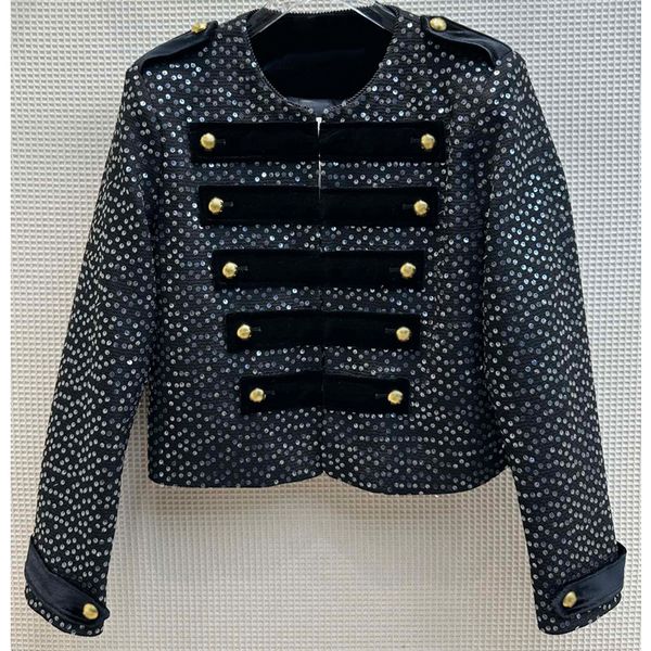 8.20 elegant luxury button epaulet sequins embroidery velvet panelled short jacket women, Black;brown
8.20 elegant luxury button epaulet sequins embroidery velvet panelled short jacket women, Black;brown