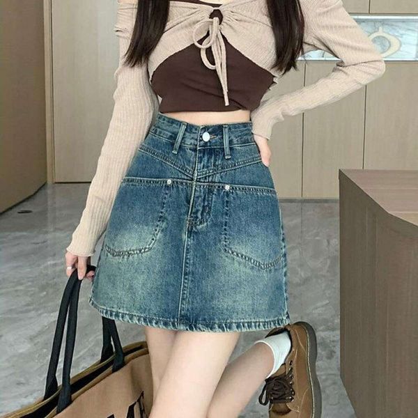 half denim skirt womens summer ins style high waist refurtive a line miniskirt pocket split design butt covering, Black
half denim skirt womens summer ins style high waist refurtive a line miniskirt pocket split design butt covering, Black