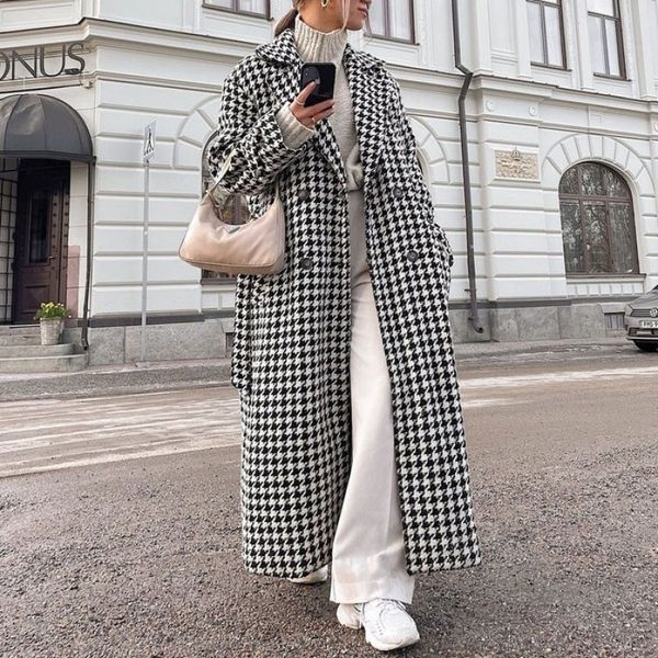 womens wool blends clothing houndstooth long windbreaker fashion coat black and white light mature women autumn winter 230818
womens wool blends clothing houndstooth long windbreaker fashion coat black and white light mature women autumn winter 230818
