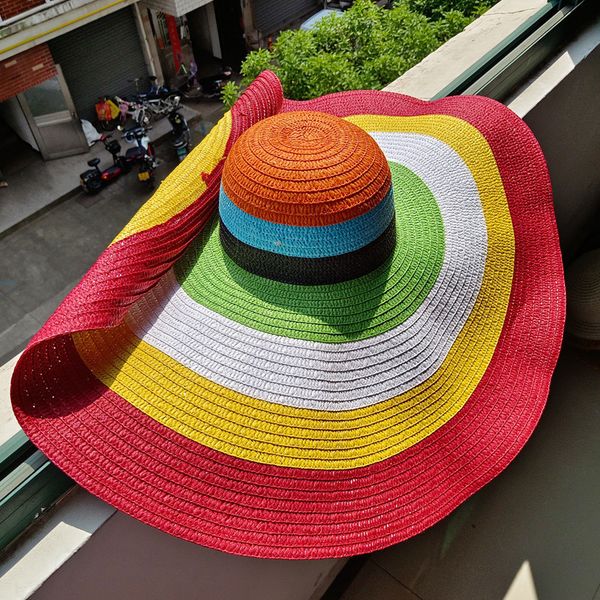 berets rainbow striped big brim anti ultraviolet sunshade sun hat beach with wire edge can be folded arbitrarily 230818, Blue;gray
berets rainbow striped big brim anti ultraviolet sunshade sun hat beach with wire edge can be folded arbitrarily 230818, Blue;gray