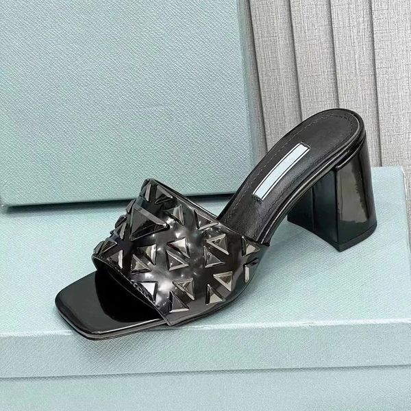 thick high heels women's slippers classic triangle buckle decoration mules luxury designer sandals street style factory shoes 35-42 wit, Black 
thick high heels women's slippers classic triangle buckle decoration mules luxury designer sandals street style factory shoes 35-42 wit, Black