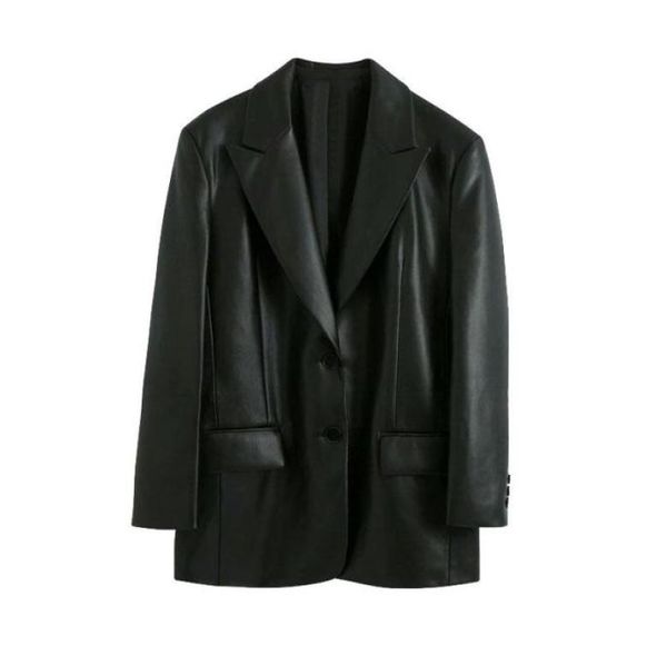 women 2021 fashion faux leather loose blazers coat vintage long sleeve pockets back vents female outerwear chic women039s 9638098, White;black
women 2021 fashion faux leather loose blazers coat vintage long sleeve pockets back vents female outerwear chic women039s 9638098, White;black