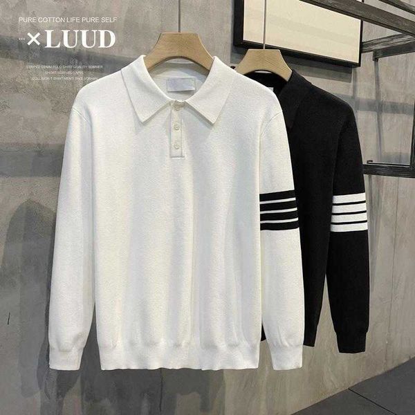 tb new four bar color matching printed polo collar knitted long sleeved shirt premium light luxury men's fashion brand casual sweater, Black;brown
tb new four bar color matching printed polo collar knitted long sleeved shirt premium light luxury men's fashion brand casual sweater, Black;brown