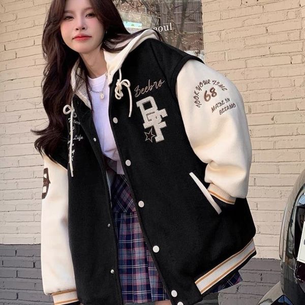women s jackets deeptown vintage varsity bomber jacket women oversized korean fashion streetwear harajuku y2k female in outerwear 230818, Black;brown
women s jackets deeptown vintage varsity bomber jacket women oversized korean fashion streetwear harajuku y2k female in outerwear 230818, Black;brown