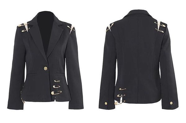 womens jackets women black blazer with golden safety pin trims slim long sleeved blazers 230818, Black;brown
womens jackets women black blazer with golden safety pin trims slim long sleeved blazers 230818, Black;brown