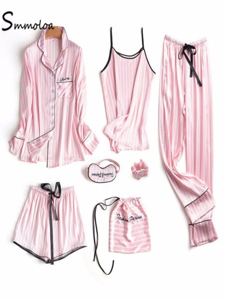 smmoloa women silk satin striped pajamas set 7piece spring summer sleepwear pyjamas sets7126387, Black;red
smmoloa women silk satin striped pajamas set 7piece spring summer sleepwear pyjamas sets7126387, Black;red